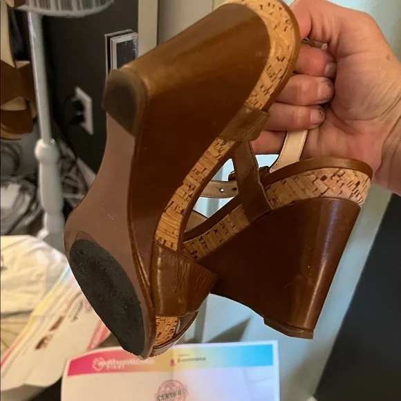 Prada, size 37.5 EU (7 US), Tan Leather Wedge Sandals, w/ Prada dust bag & COA - Picture 11 of 12